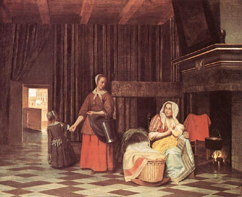 HOOCH, Pieter de Suckling Mother and Maid s china oil painting image